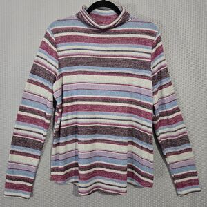 Sonoma Womens Striped Long Sleeve Turtleneck Sweater Size L Winter Boxy Layering